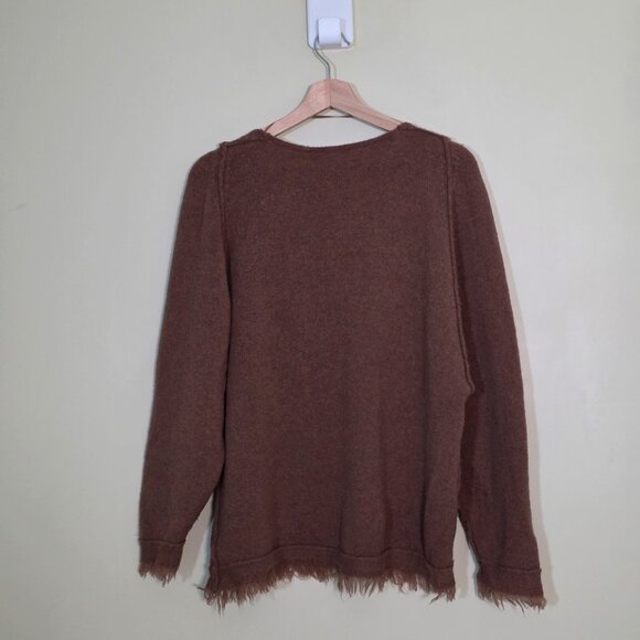 Free People Sweater Women XS Brown LS Irresistible Fringe Trim Slouchy Wool Mix - Picture 2 of 16
